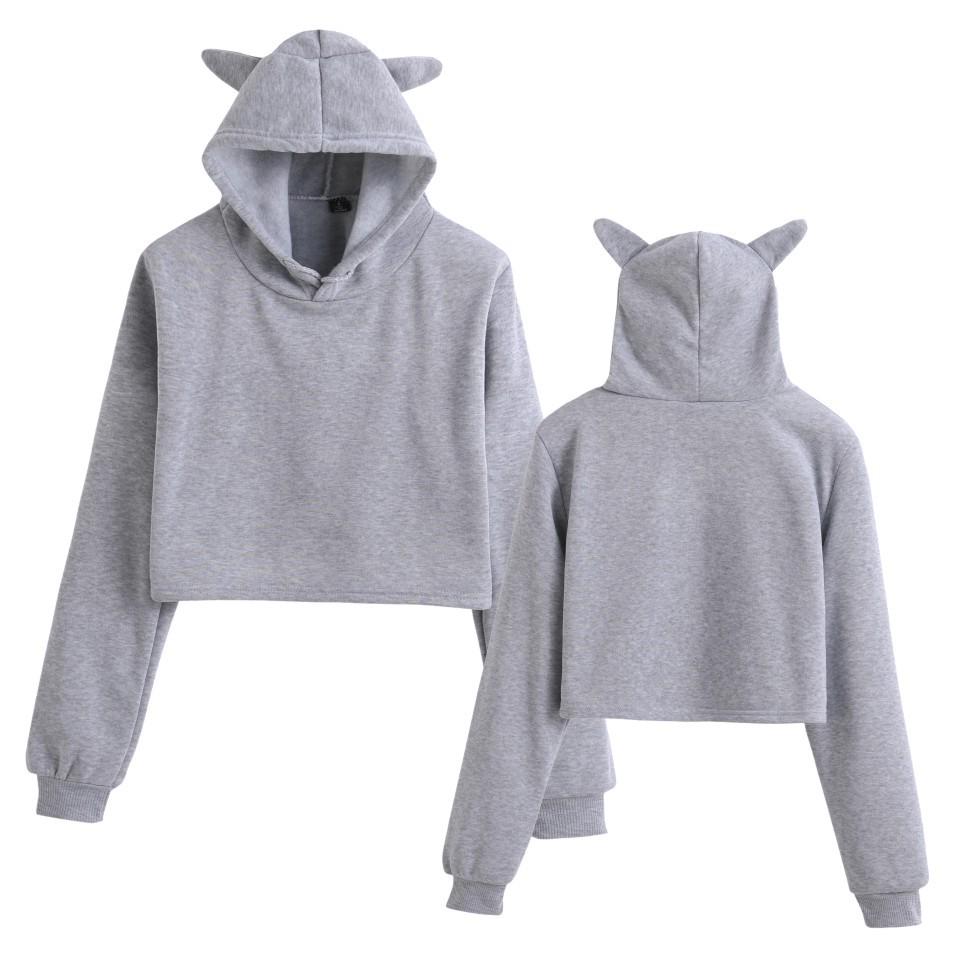 Katzenohren Crop Top Sexy Hoodie für Damen - Leere Version, Musterunterstützung
