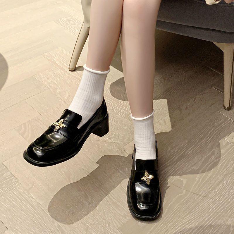 2025 Vintage British Style Chunky Heel Women's Loafers Luxury High Quality PU Leather Platform Heeled Shoes