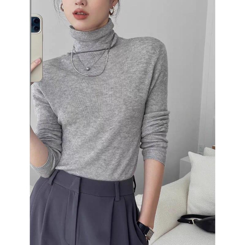 Women S Turtleneck Slim Fit Knitted Base Sweater Long Sleeve Solid Color Pullover Top