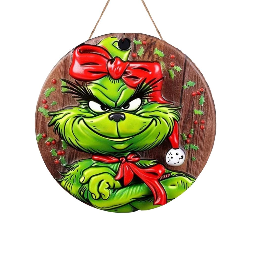 Christmas Funny Pendant Wooden Sign Decoration, Green Cartoon Character Pendant, Decorate Porch