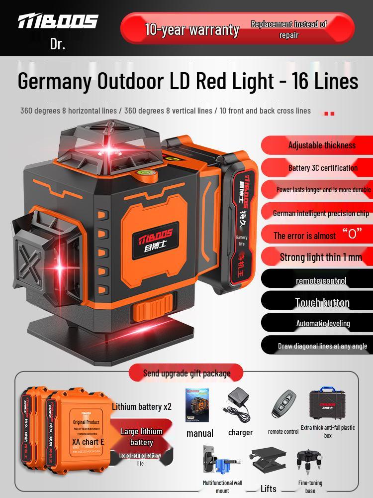 Nível Laser Infravermelho Automático de Alta Precisão de 12 Linhas para Uso Interno/Externo