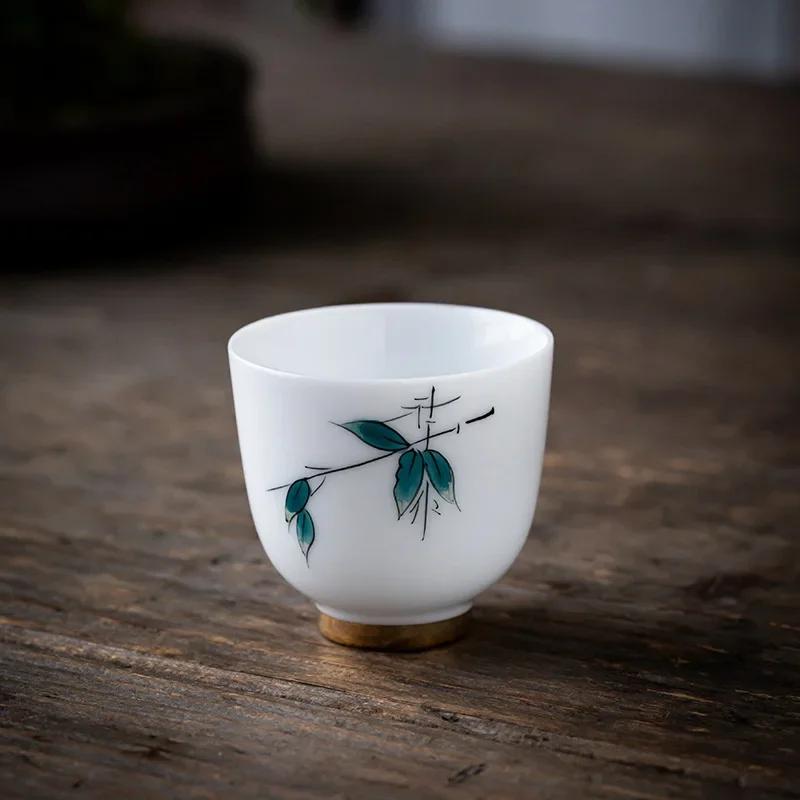 

Glazed Ceramic Whiteware Kung Fu Small Cup Single Cup Teacup Tea Bowl Ceramic Tea Utensil Hand-Painted Teacup Ceramic Teacups 200ml