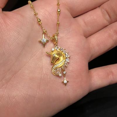Xiaohongshu 'Ride the Dream' Brushed Unicorn Necklace - Light Luxury, Versatile Sweater Chain