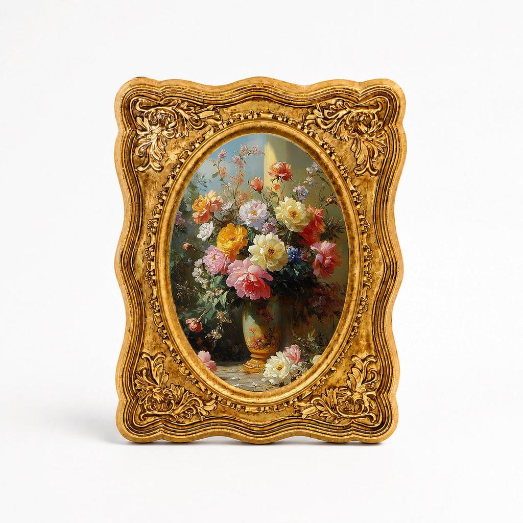 Retro European Carved Desktop Photo Frame Set - Decorative, Ins Style, Small Ornaments for Bedroom Dressing Table