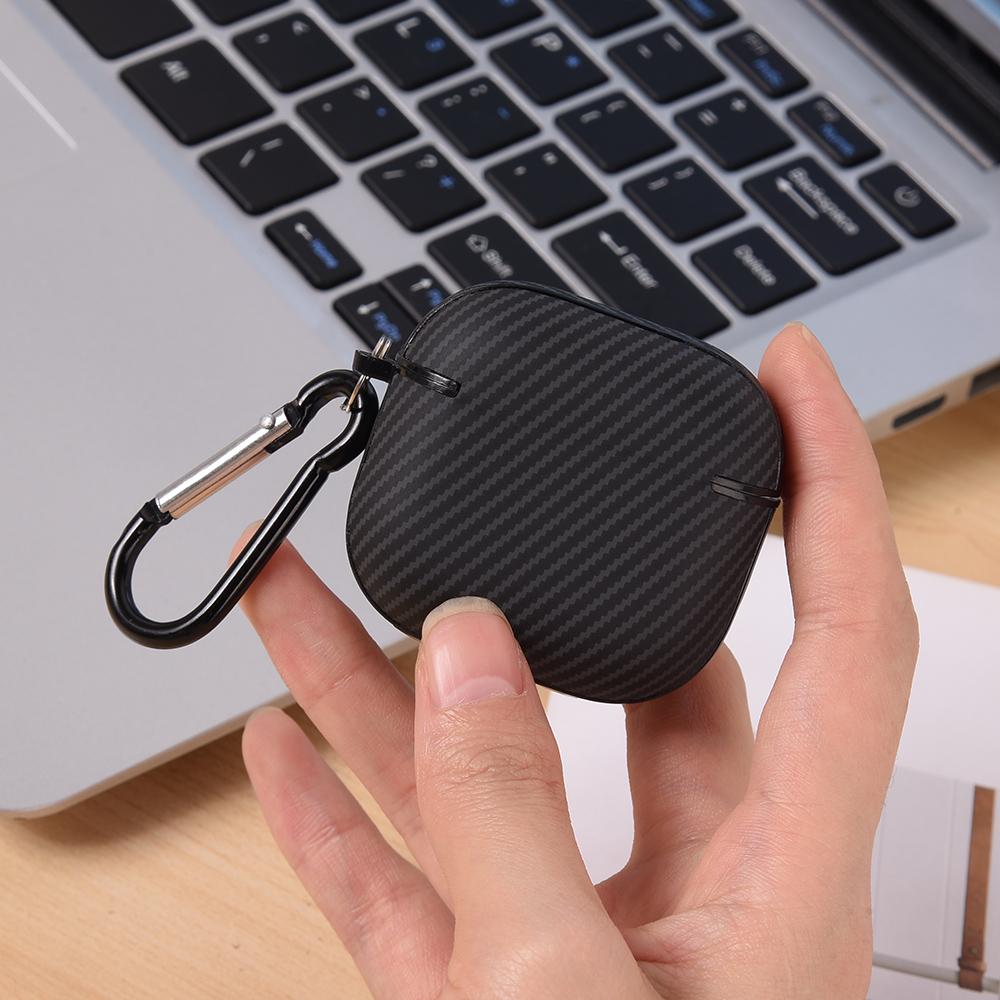 For AirPods 4 Case Carbon Fiber Texture TPU PU Earbuds Protective Cover with Hook