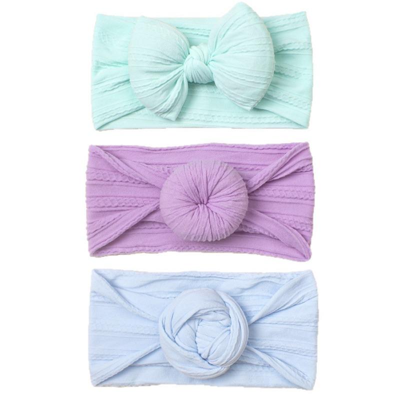 New children's hair accessories three-piece set, cute baby seamless wide headscarf, nylon bow baby headband