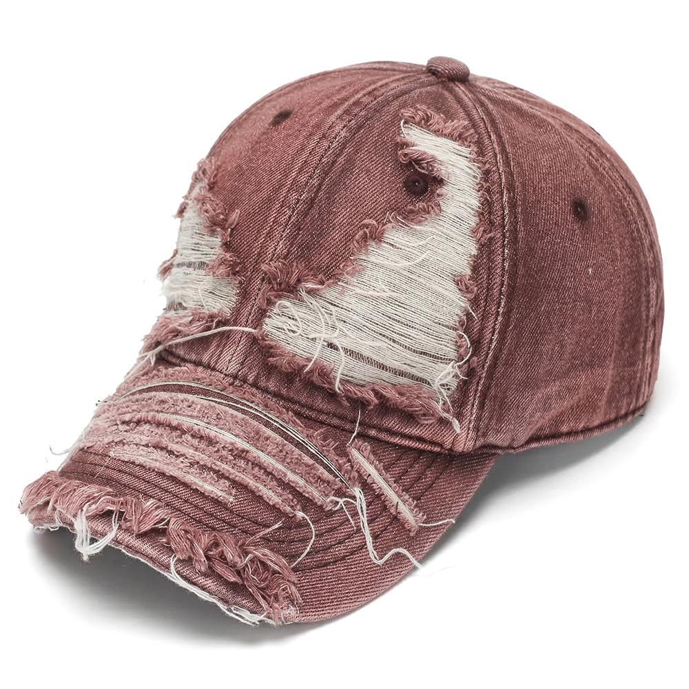 American-style Retro Denim Baseball Cap, Men's and Women's Version, Distressed Washed, with Worn-out Holes On the Brim.