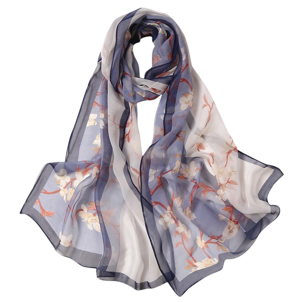 160*50cm Dámský květinový potisk Dlouhý měkký zavinovací šátek simulující hedvábný šátek Šály