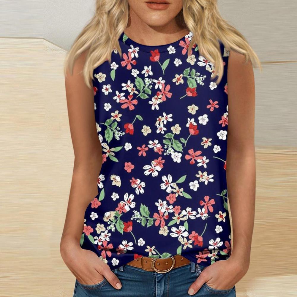 

Женская футболка без рукавов с 3D цветочным принтом, ретро повседневный жилет с круглым вырезом и открытыми плечами, топ без рукавов в стиле Y2K, футболка, женская одежда 5XL