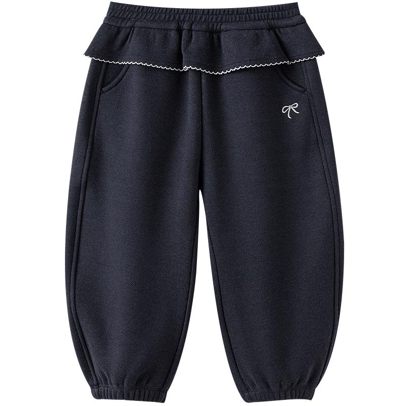 Balabala Girls' Fleece-Lined Butterfly Embroidered Pants