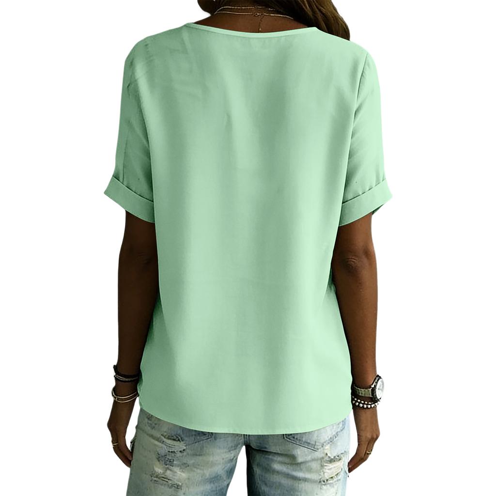 Women's Fashion Loose-Fit Round-Neck Short-Sleeve Gathered T-Shirt Top
