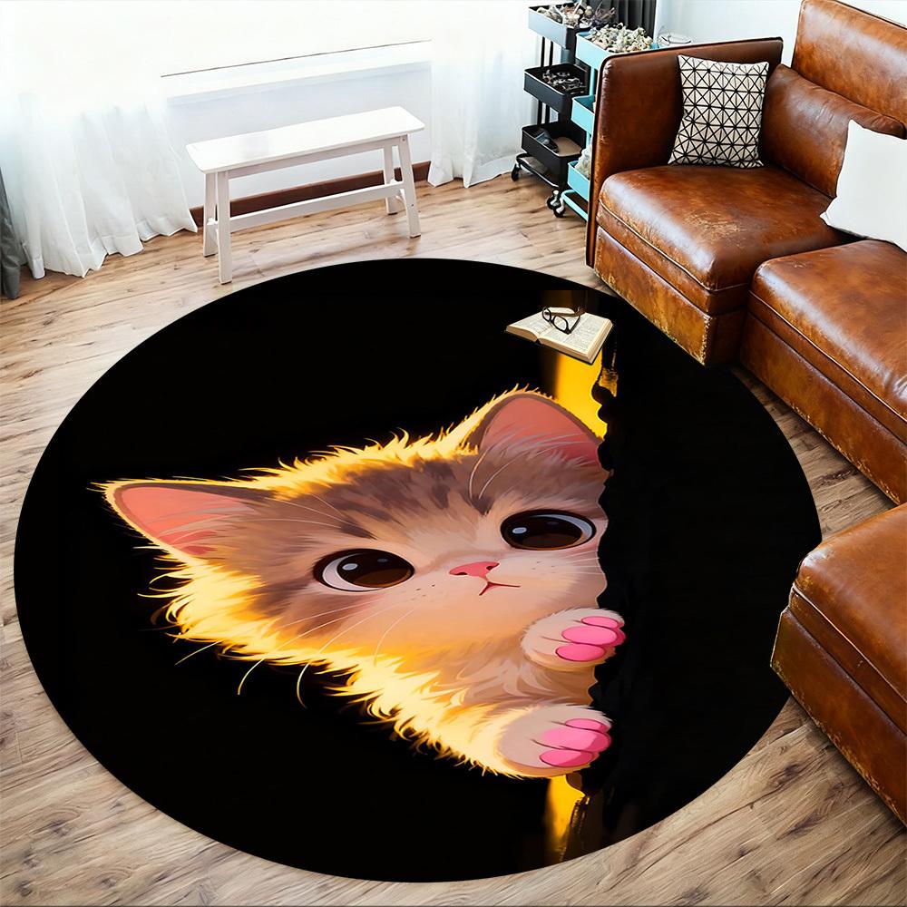 1pc Kitten Cute Round Chair mat office Area Rug - Non-Slip, Floor Mat for Office, Bedroom, and Indoor Decor p127025