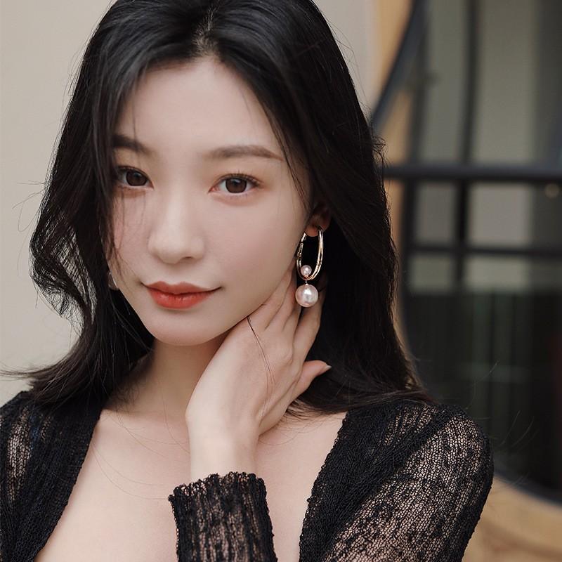 Vintage Charmming Korean Fashion Pearl Earrings for Women Hoop Ellipse Knotted Dangle Drop Earrings New Jewelry Gift