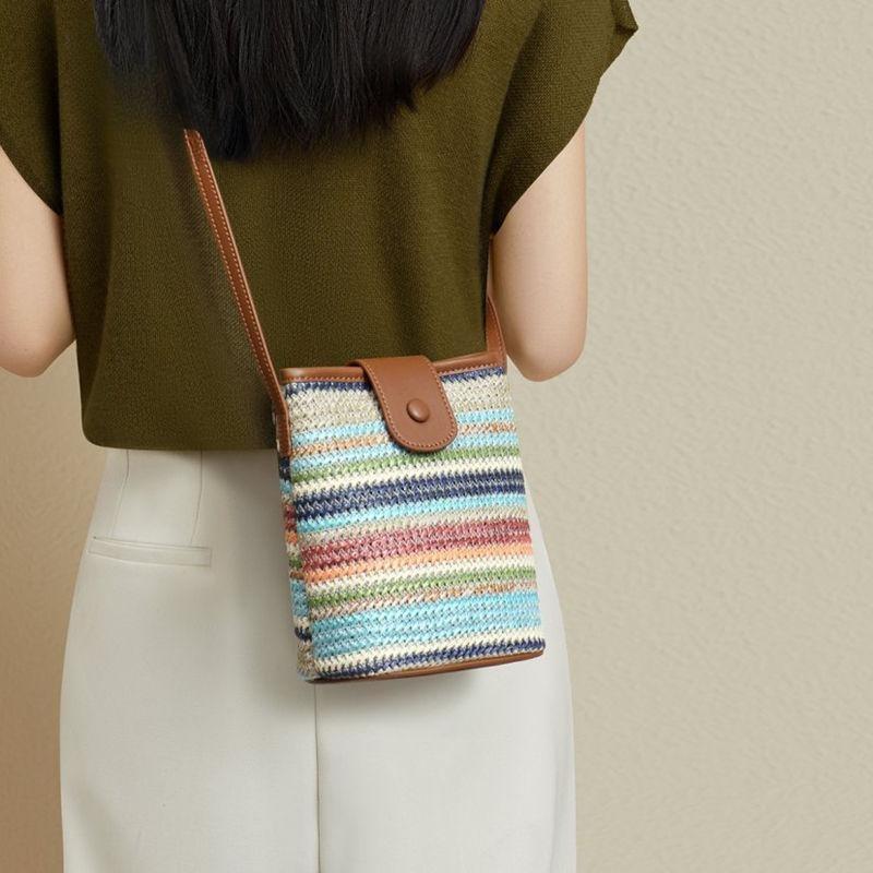 Woven Shoulder Bag Women's Messenger Bag Rainbow Women's Bag Light Commuter Casual Mobile Phone Bag Versatile Bag