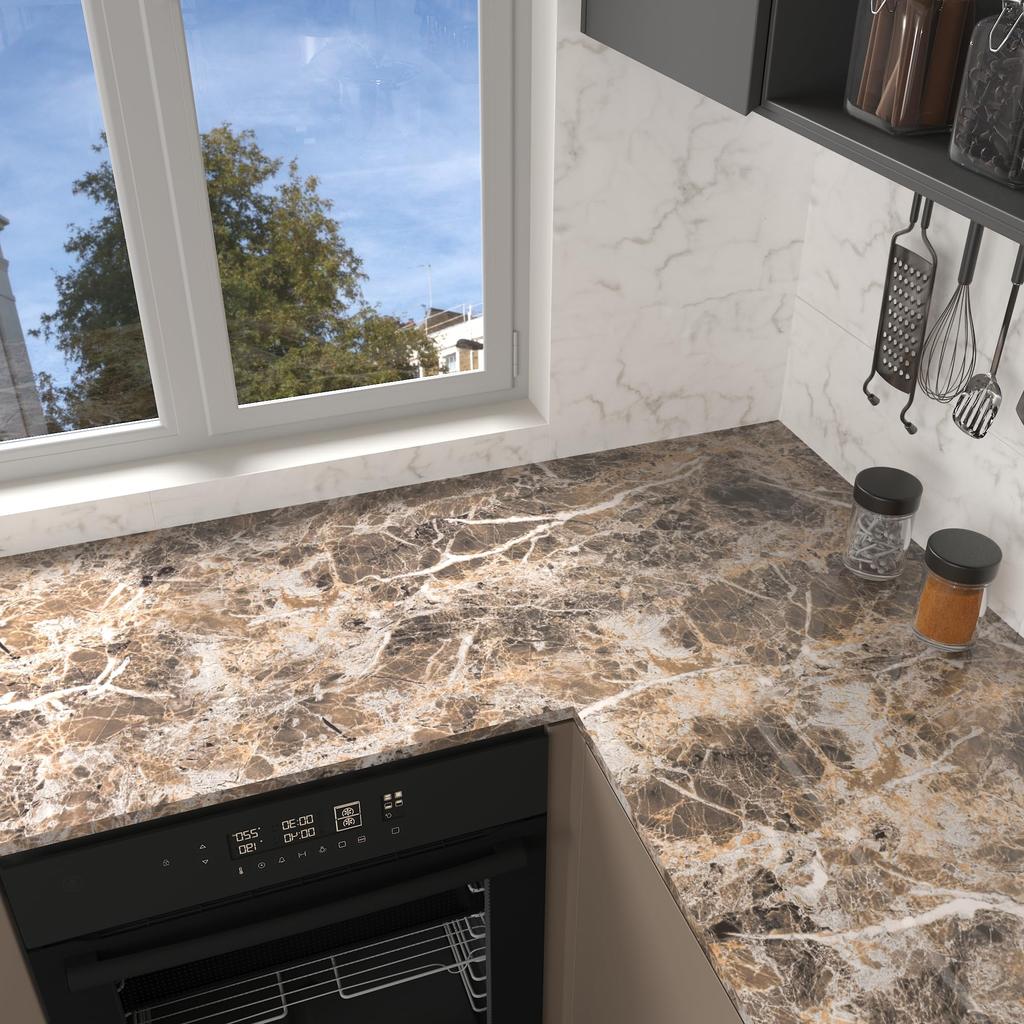 JSEVEM Marmor Tapete Abnehmbar Marmor Braun Schneidbar Küche Wohnmöbel Renovierung 40x500cm Aufkleber, Tapete, Bogen, Wasserdicht,