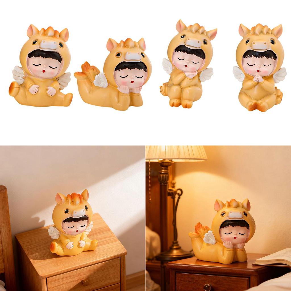 Resin Horse Statue, Cute Crafts Fengshui Figurine, Creative Animals Sculpture for Bookshelf, Entryway