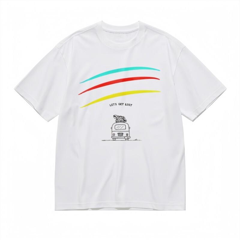 

Women s Breathable Classic T-Shirt Let s Get Lost Travel Theme Printed White Tee L