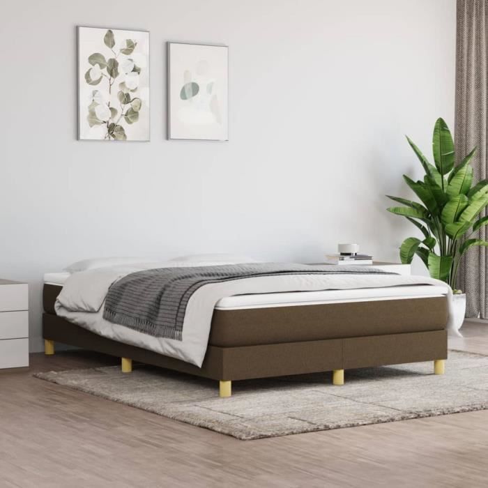 3120617 vidaXL Sommier à ressorts de lit Marron foncé 140x200 cm Tissu