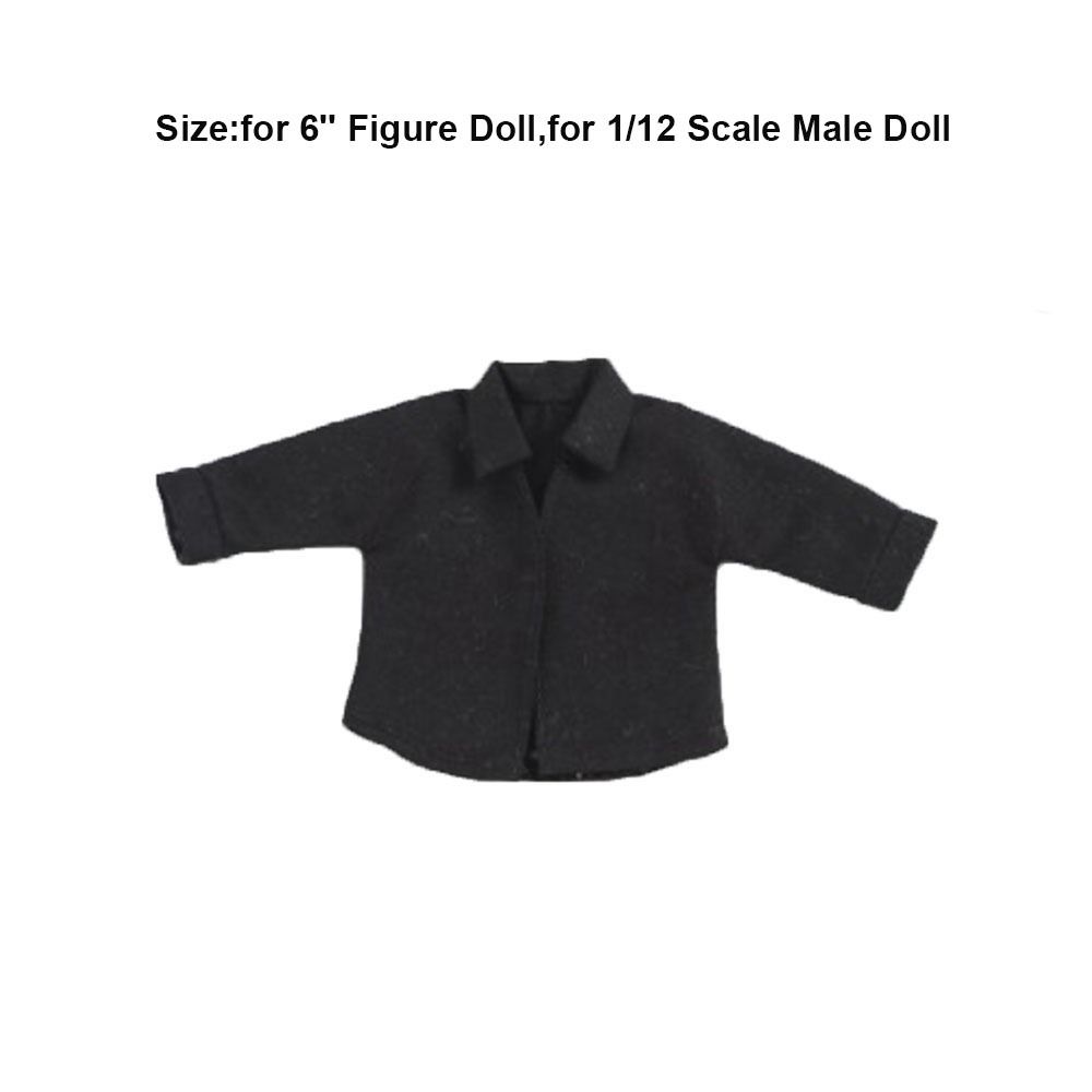 Solid Color 1/12 Scale Casual Shirt Loose Fashion Long Sleeved Shirt Cute Black/White for 6'' Figure Doll