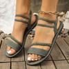 New large size woven belt flat sandals women's European size elastic band light beach cool slippers wish