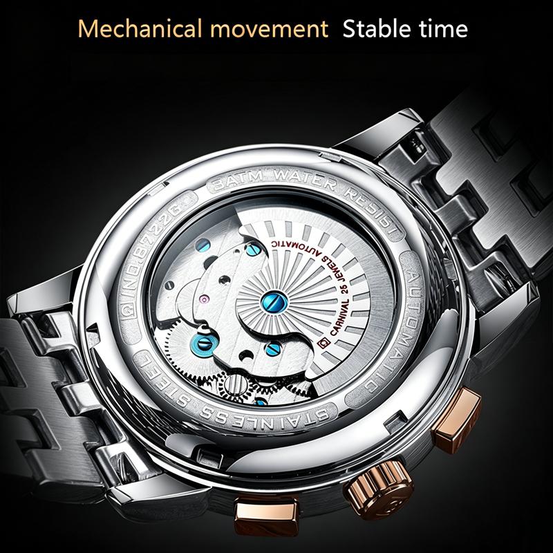 CARNIVAL Orologi Meccanici Automatici Calendario Perpetuo Sportivi Uomo Acciaio Completo Lusso Tourbillon Orologio Luminoso Reloj Hombre