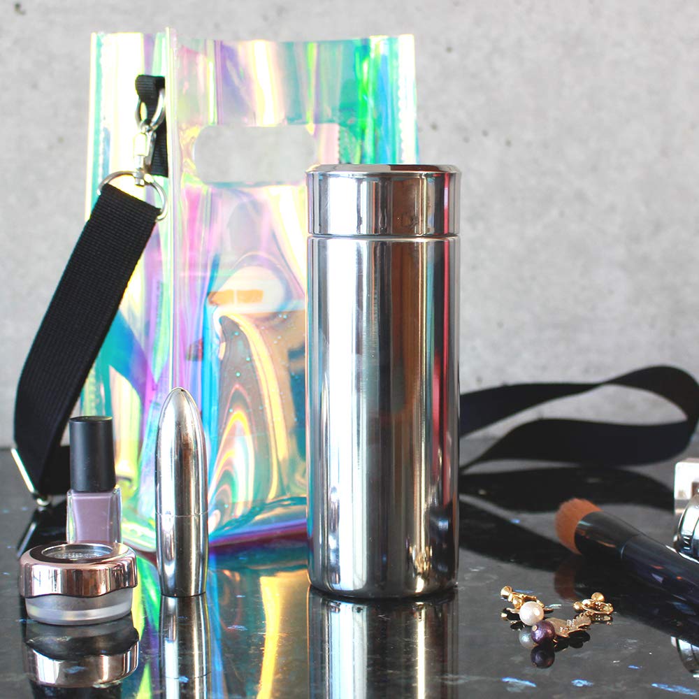 Mini Water Vacuum Stainless Keeps Drinks Hot or Silver Bottle, Small, Sparkly, Insulated, Lightweight, 270ml, Steel, Cold, Compact,
