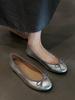 Cowhide model~ leather round head bow flat-bottomed French retro ballet shoes women's one-pedal commuter single shoes ladyshoes