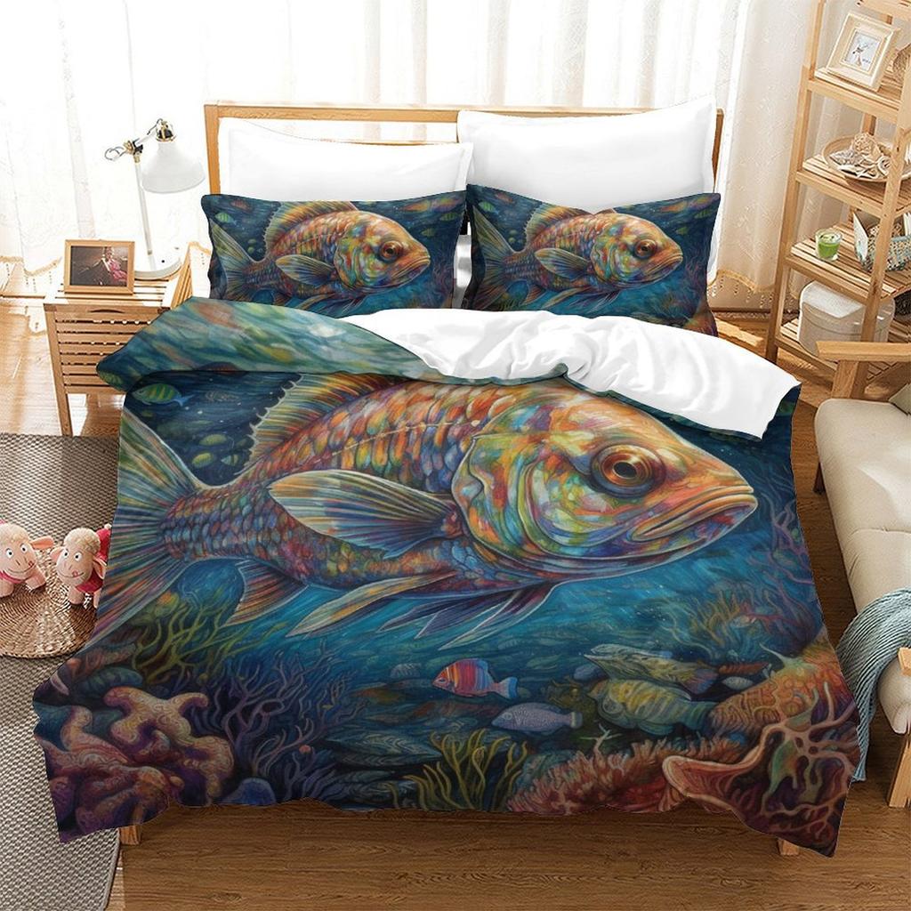 Colorful Fish 3D Digital Printing Polyester Quilt Cover Two Or Three Pieces Can Be