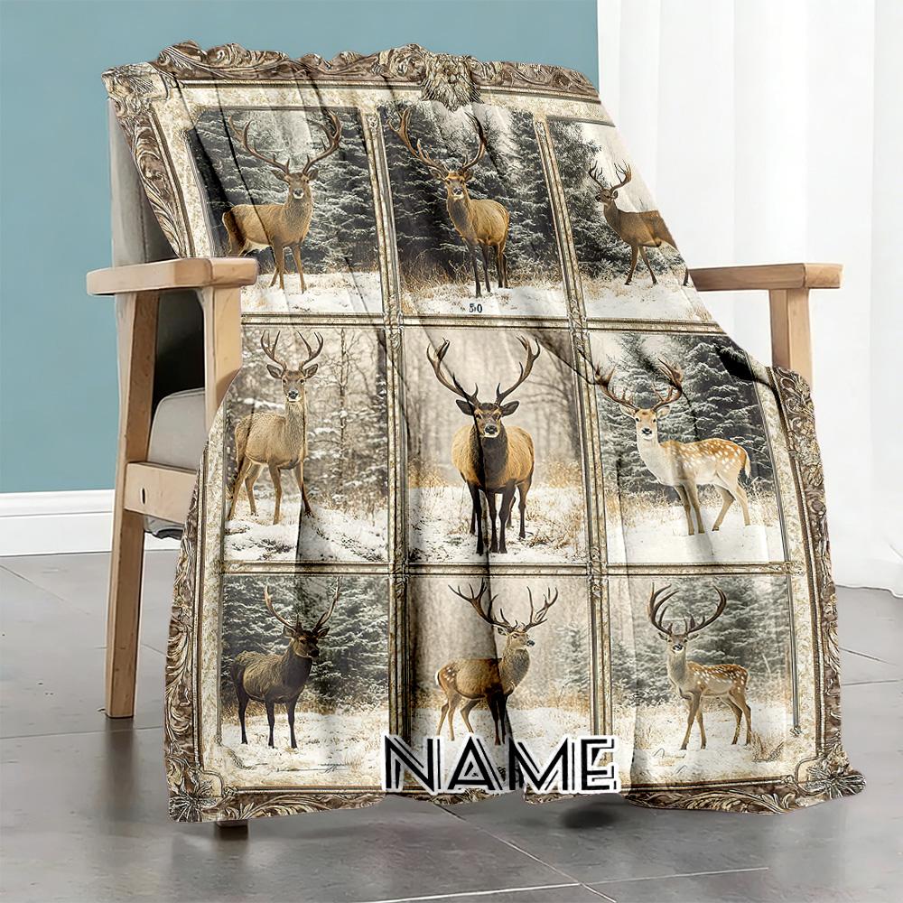 Deer Snow Personalized Name Blanket Lightweight Personalized Blanket Comfortable Suitable for Home Decor Nap Seaside Livingroom for All Occasions