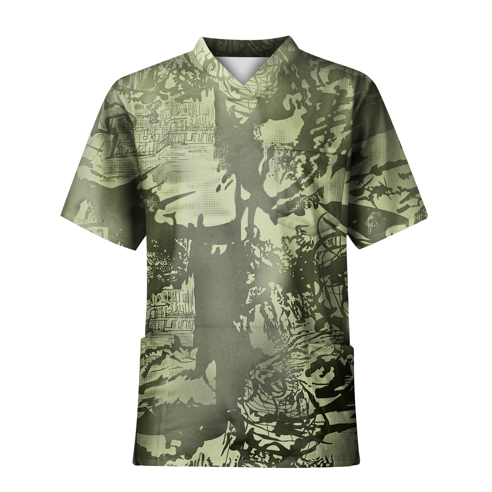 

Плюс размер, скраб с принтом, рабочая форма, топы для мужчин, забавные футболки с перекрестным v-образным вырезом и короткими рукавами, рабочая одежда, футболка с карманами L