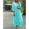 Women's Cotton Linen Long Shirt Dress Casual Fashion Long Sleeve Open Front Midi Dress