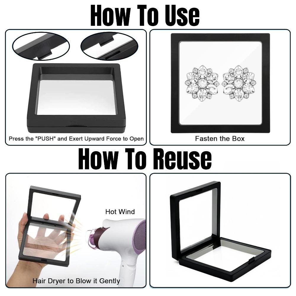 PE Film Display Box 3D Floating Coin Ring Necklace Earring Packaging Box 7x7cm Transparent Visible Jewelry Dustproof Storage Box