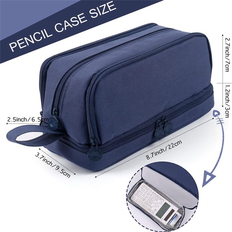 C-Convenient-Large Capacity Pencil Case Pencil Pouch Pen Bag For School Stationery And Travel Navy Blue