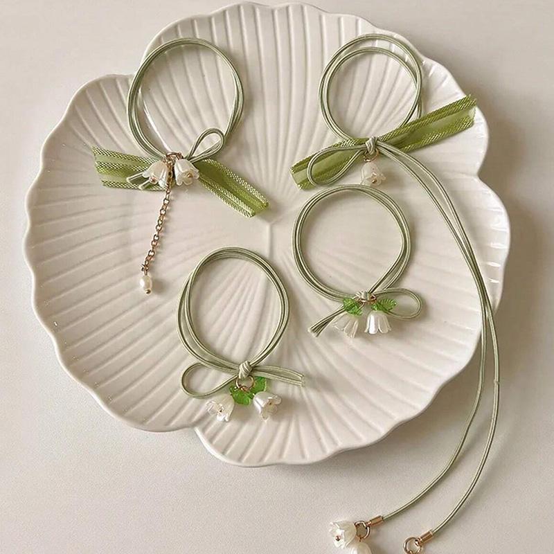 

8 штук женских зеленых маленьких свежих резинок для волос в форме колокольчика-орхидеи, красивых и эластичных