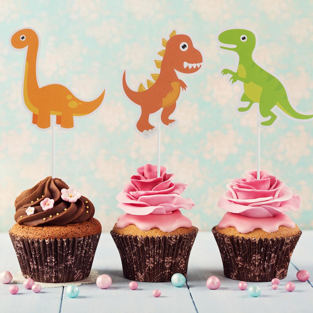 Insert Card Baby Decor Cute Cupcake Toppers Decorations for Birthday Party Dinosaur