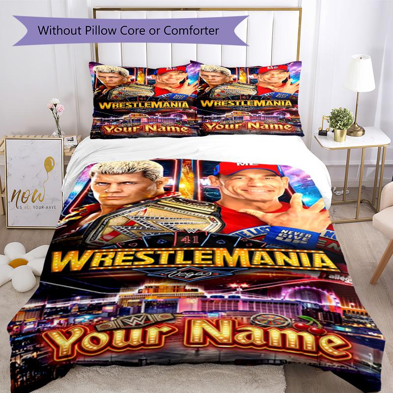 Wrestlemania Personalisierbares Namens-Bettwäsche-Set Design für Arbeitszimmer Faltenbeständig Schlafzimmerdekoration Weihnachten, HochzeitPerfekt