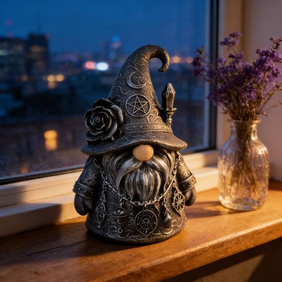 Gotycka Figurka Czarodzieja Krasnala Halloweenowa Mini Statuetka Krasnala z Żywicy Kolekcjonerska Ozdoba Krasnala na Stół Komodę Półkę Dekoracja Wielopoziomowej Tacy