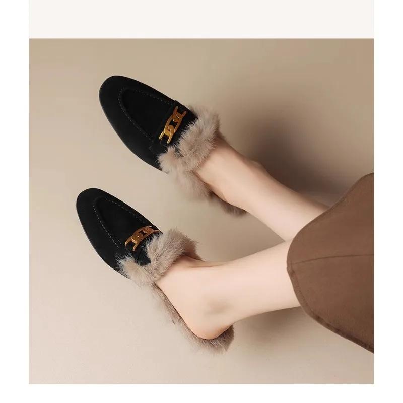 Damesko Vinter Dame Tøffel Luksus Slides Nitter Mules Sexy Loafers Lav Tådekkende 2024 Designer Flats Metallpynt