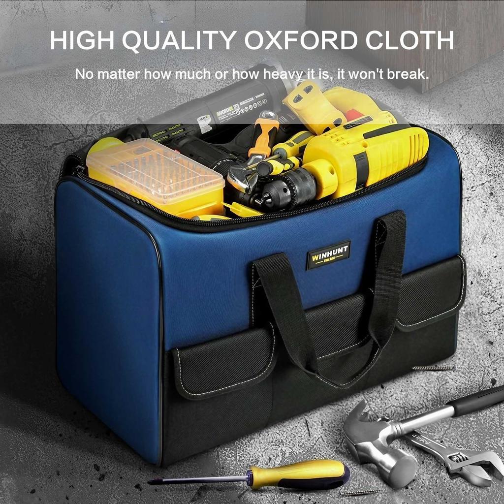 Mouth Heavy Duty Tool Bag with Reinforced Bottom Multi Compartment Storage Large Capacity Organizer for Construction Site Tools
