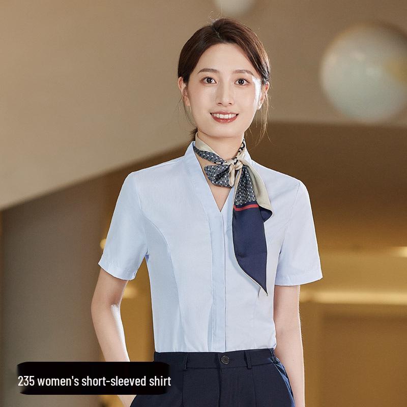 

China Mobile Unisex Business Hall Uniforms: Long/Short Sleeve Work Shirts Set L
