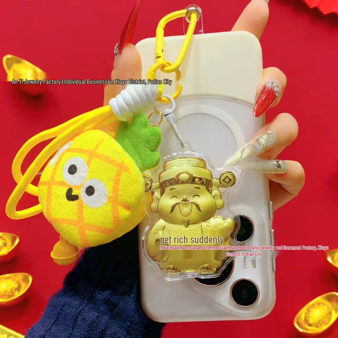 999 Pure Gold God of Wealth Horse Keychain Pendant - Money Bag Phone Charm Spring Festival Gift