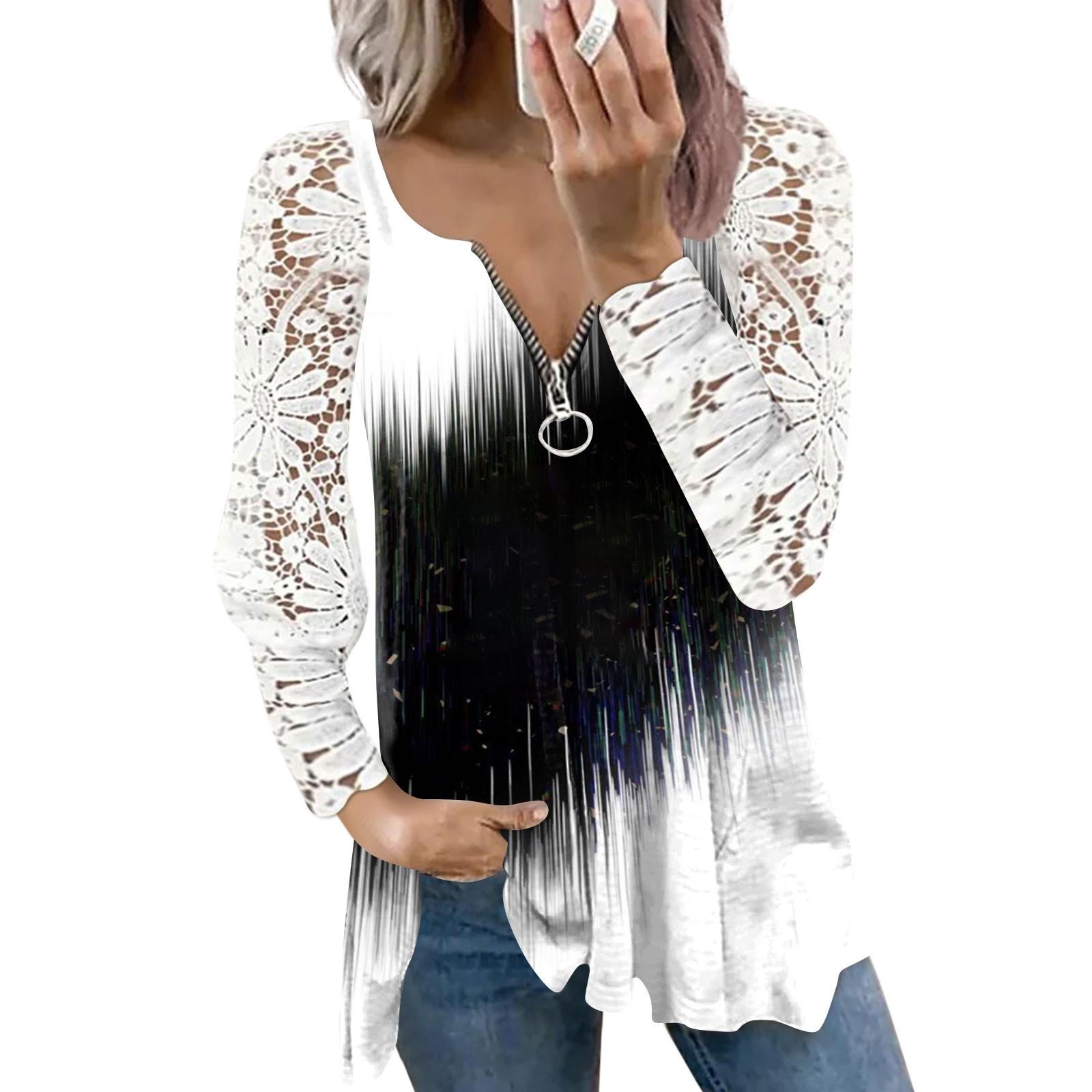 

(SU)Женская футболка с принтом и кружевными рукавами, топ с принтом L чёрный