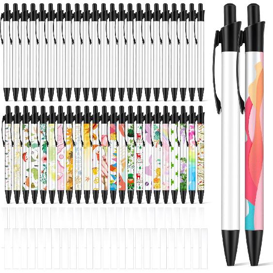 36 PCS Sublimation Coated Pens with Heat Shrink Wrap and ized Clip for DIY Office Home School Stationery Supplies