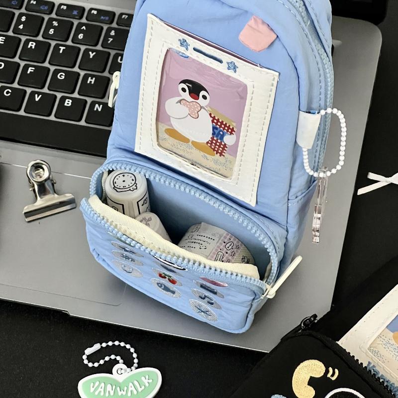 Kawaii Penguin Canvas Pen Bag Phone Shape Large Capacity Stationery Pouch Stationery Storage Bag Students Gift
