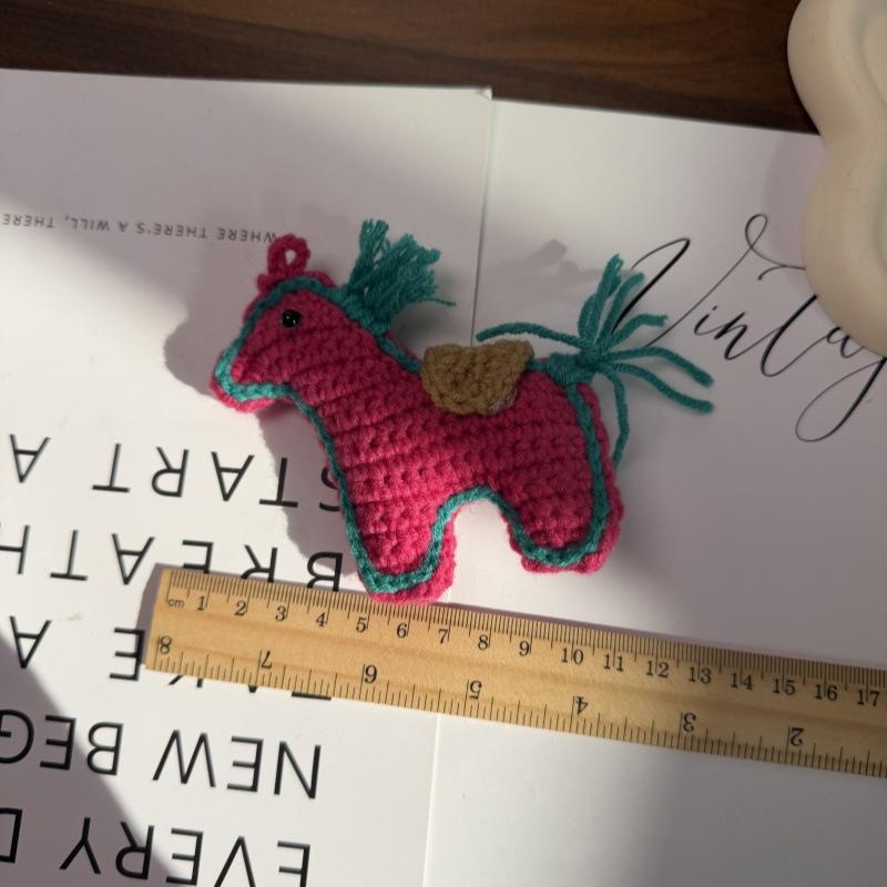 Cute Cartoon Yarn Crochet Pony Bag Pendant Car Hanging Decoration Retro Artistic Creativity Gift Year Of The Horse Keychain
