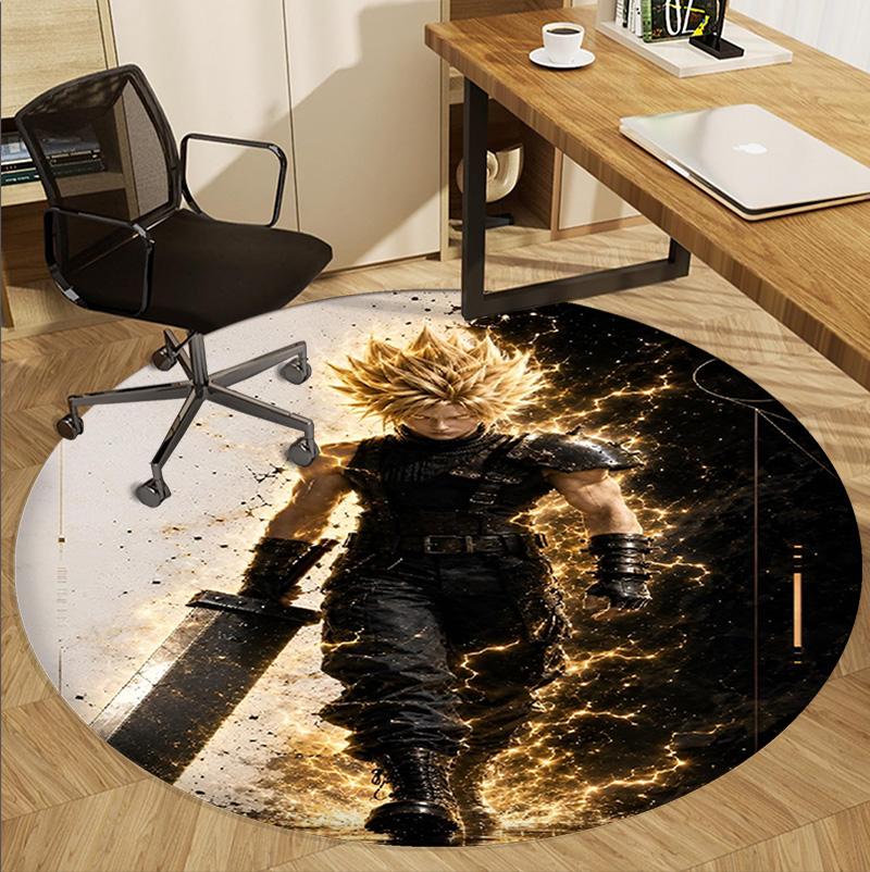 Final Fantasy Pattern Round Rug, Indoor/Outdoor Mat, for Picnic, Gameroom, Bedroom, Office, Living Room, Home Decor Carpet, Birthday Gift