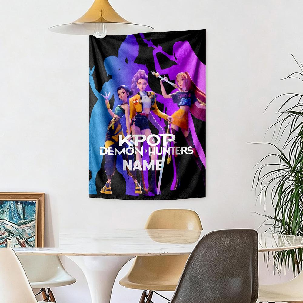Kpop Demon Hunters Custom Your Name Wall Decor Tapestry Art For Pet Memorial Birthdaywedding Party Backdrop Family Gift