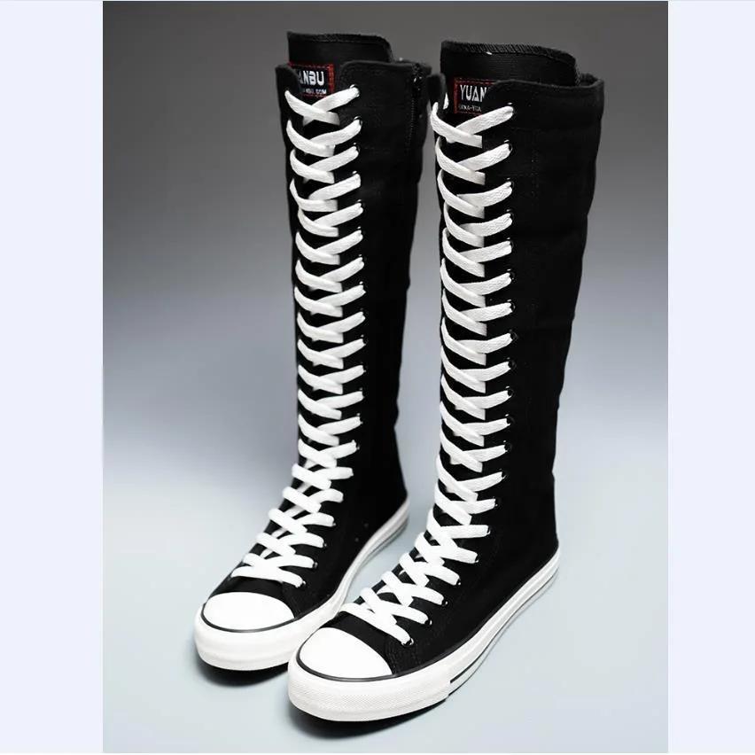 Damenschuhe 2026 Neue High-Top-Canvas-Stiefel Mode Koreanische Edition Lange Stiefel Schnürung Reißverschluss Bequeme Stiefel Zapatos De Mujer