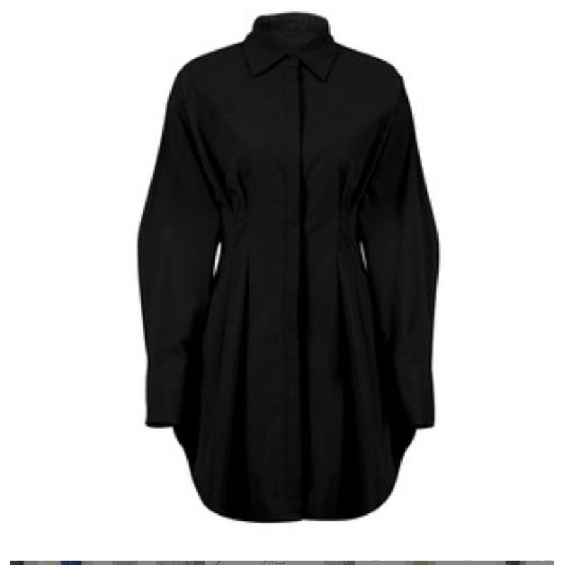 

Fashion Waist-Tight Elegant Dress Long Sleeves Slimming Shirtdress Solid Color Slim Shirt Skirt Black S