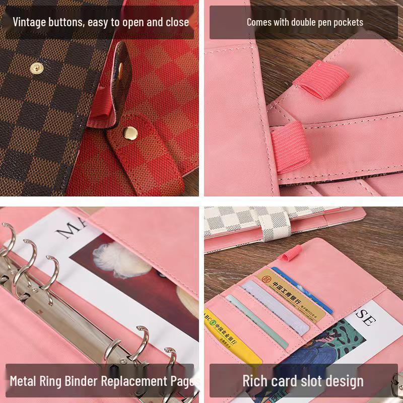Authentic Cross Pattern A5 Notebook, Loose-Leaf A7 Checkered Planner, A6 Leather Notebook with Horizontal Ruled Pages
